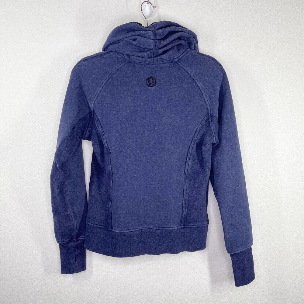 Lululemon Cuddle Up Fleece Zip Athletic Jacket Sz‎ 6 Blue Turtleneck Thumbholes